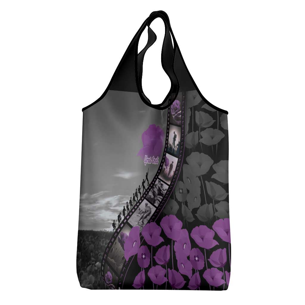 Personalised Remembering ANZAC Lest We Forget Grocery Bag Vintage Film Frame Memorial Purple Poppy