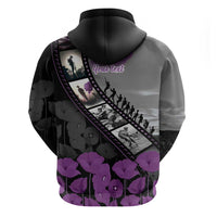 Personalised Remembering ANZAC Lest We Forget Hoodie Vintage Film Frame Memorial Purple Poppy LT9 - Polynesian Pride