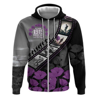 Personalised Remembering ANZAC Lest We Forget Hoodie Vintage Film Frame Memorial Purple Poppy LT9 Zip Hoodie Purple - Polynesian Pride