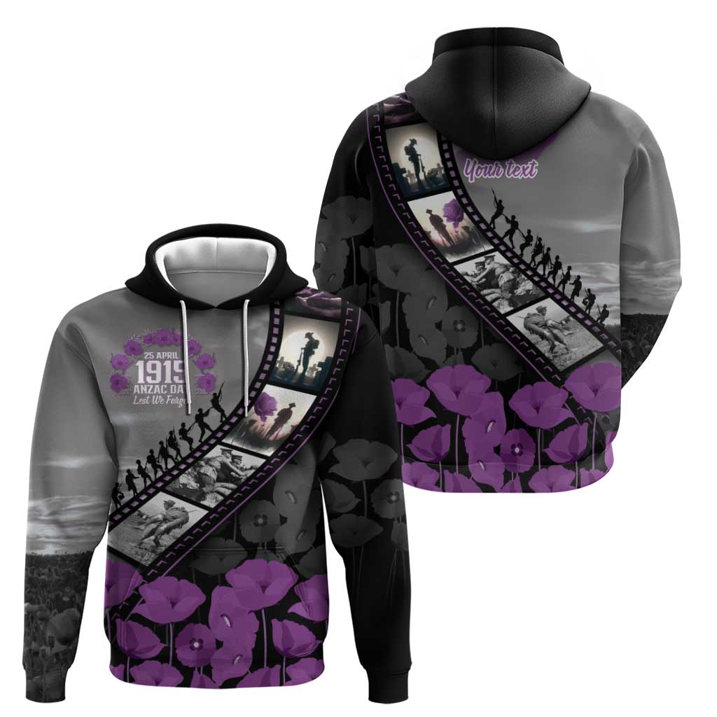 Personalised Remembering ANZAC Lest We Forget Hoodie Vintage Film Frame Memorial Purple Poppy LT9 - Polynesian Pride