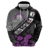 Personalised Remembering ANZAC Lest We Forget Hoodie Vintage Film Frame Memorial Purple Poppy LT9 - Polynesian Pride