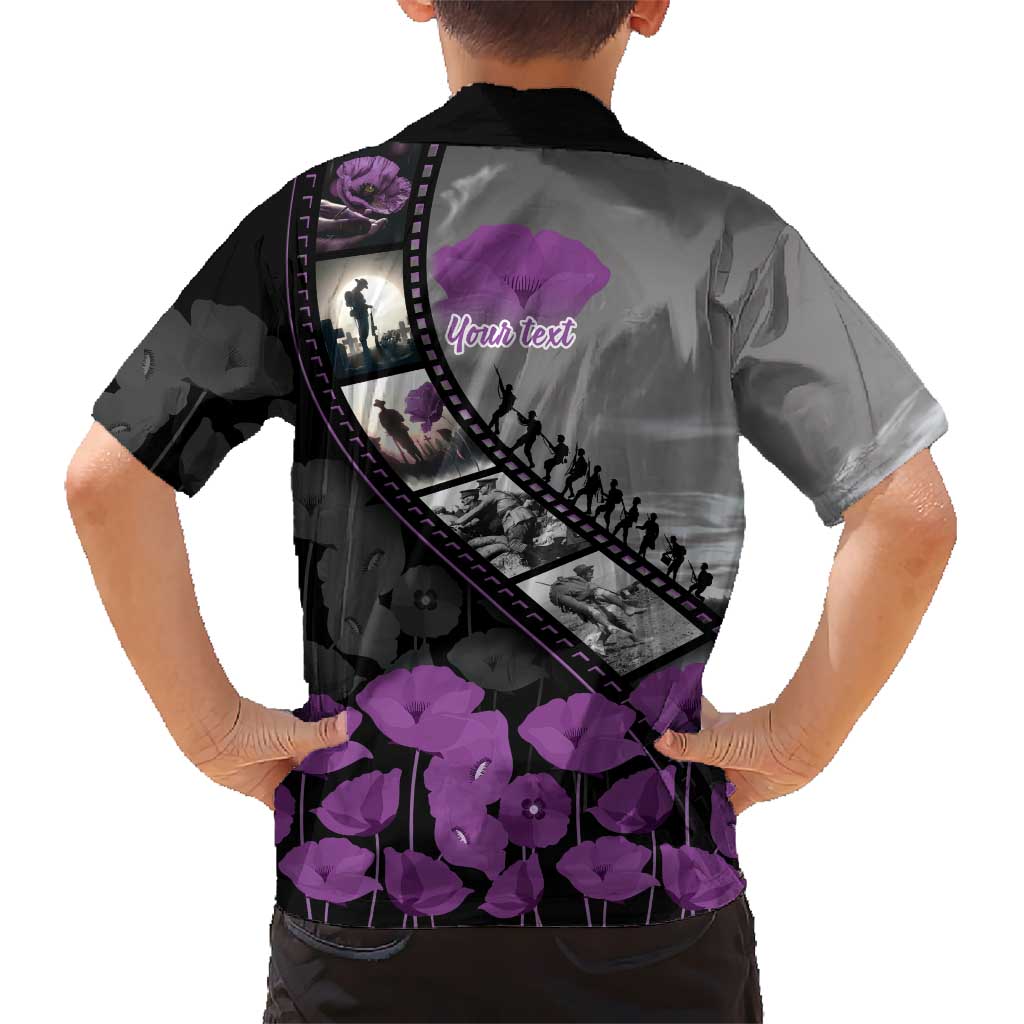 Personalised Remembering ANZAC Lest We Forget Kid Hawaiian Shirt Vintage Film Frame Memorial Purple Poppy LT9 - Polynesian Pride
