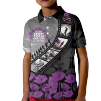 Personalised Remembering ANZAC Lest We Forget Kid Polo Shirt Vintage Film Frame Memorial Purple Poppy