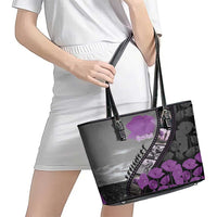 Personalised Remembering ANZAC Lest We Forget Leather Tote Bag Vintage Film Frame Memorial Purple Poppy