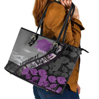 Personalised Remembering ANZAC Lest We Forget Leather Tote Bag Vintage Film Frame Memorial Purple Poppy