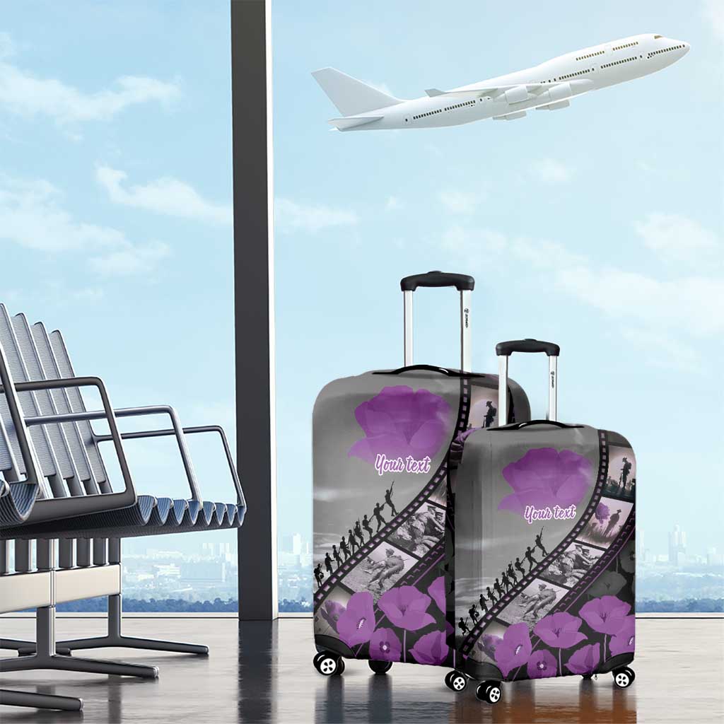Personalised Remembering ANZAC Lest We Forget Luggage Cover Vintage Film Frame Memorial Purple Poppy LT9 - Polynesian Pride