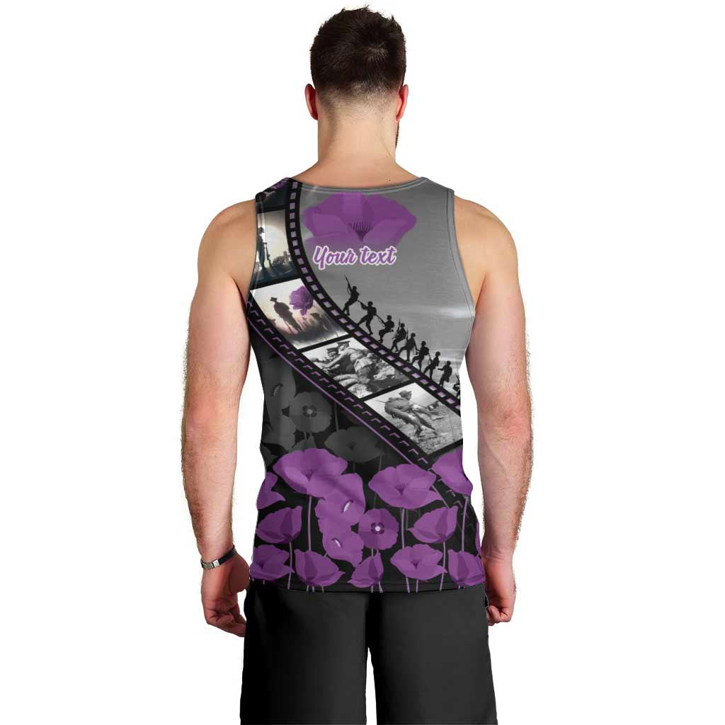 Personalised Remembering ANZAC Lest We Forget Men Tank Top Vintage Film Frame Memorial Purple Poppy LT9 - Polynesian Pride