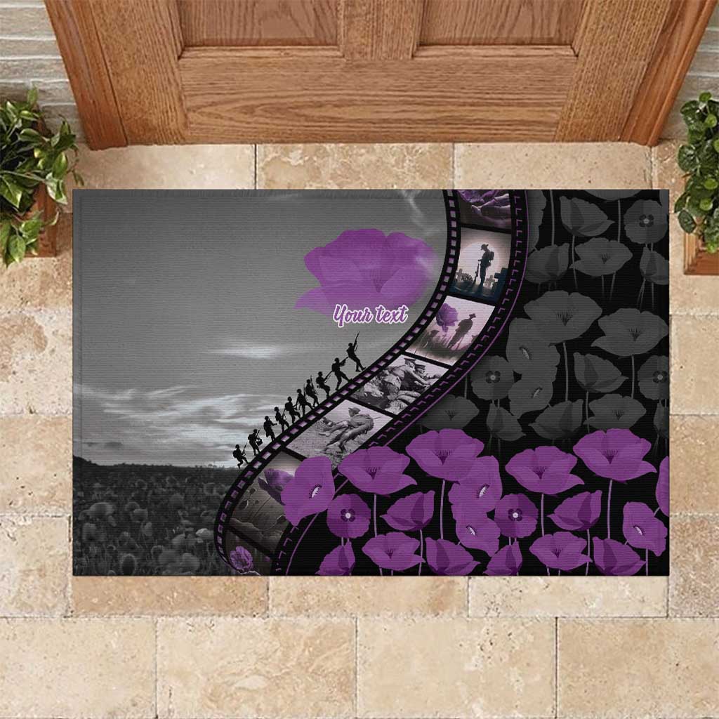 Personalised Remembering ANZAC Lest We Forget Rubber Doormat Vintage Film Frame Memorial Purple Poppy