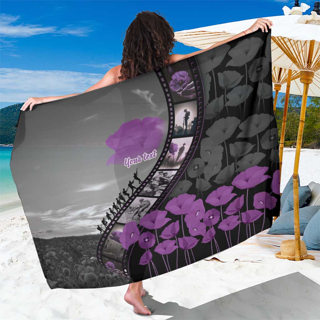 Personalised Remembering ANZAC Lest We Forget Sarong Vintage Film Frame Memorial Purple Poppy