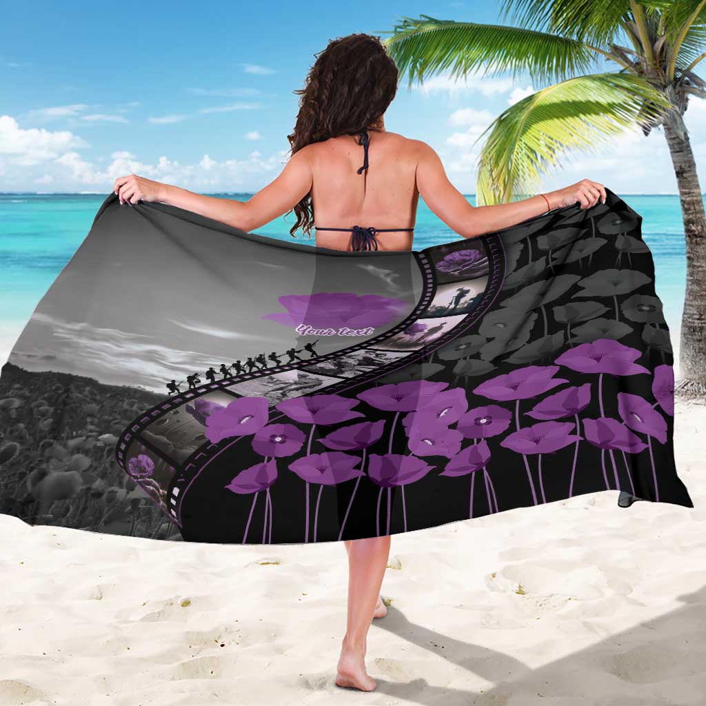 Personalised Remembering ANZAC Lest We Forget Sarong Vintage Film Frame Memorial Purple Poppy