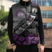 Personalised Remembering ANZAC Lest We Forget Sleeveless Puffer Jacket Vintage Film Frame Memorial Purple Poppy