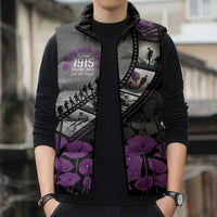 Personalised Remembering ANZAC Lest We Forget Sleeveless Puffer Jacket Vintage Film Frame Memorial Purple Poppy