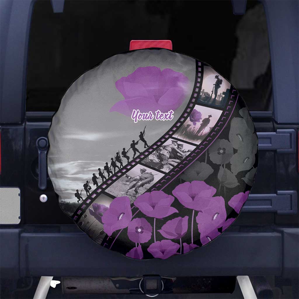 Personalised Remembering ANZAC Lest We Forget Spare Tire Cover Vintage Film Frame Memorial Purple Poppy