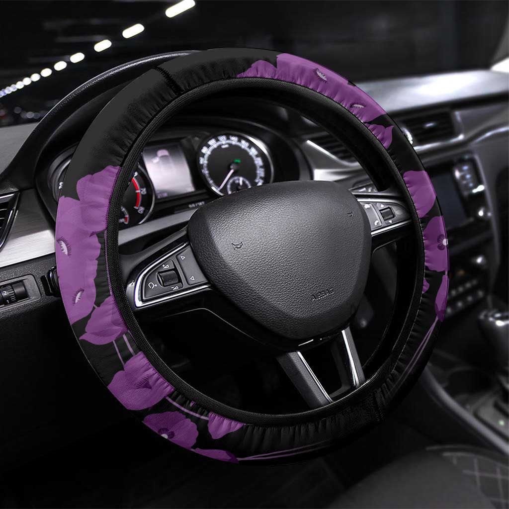 Remembering ANZAC Lest We Forget Steering Wheel Cover Vintage Film Frame Memorial Purple Poppy