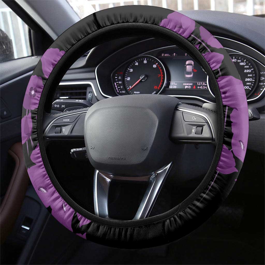 Remembering ANZAC Lest We Forget Steering Wheel Cover Vintage Film Frame Memorial Purple Poppy