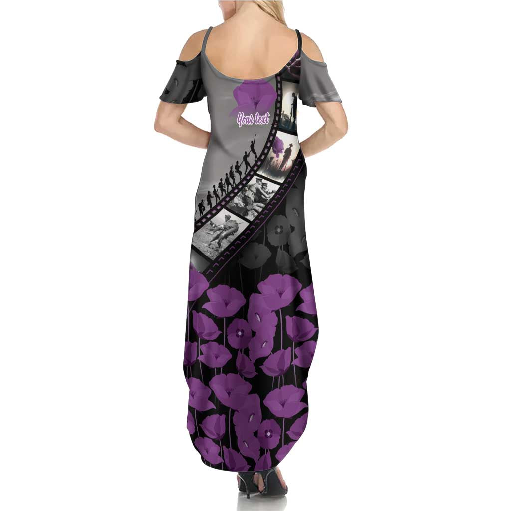 Personalised Remembering ANZAC Lest We Forget Summer Maxi Dress Vintage Film Frame Memorial Purple Poppy LT9 - Polynesian Pride