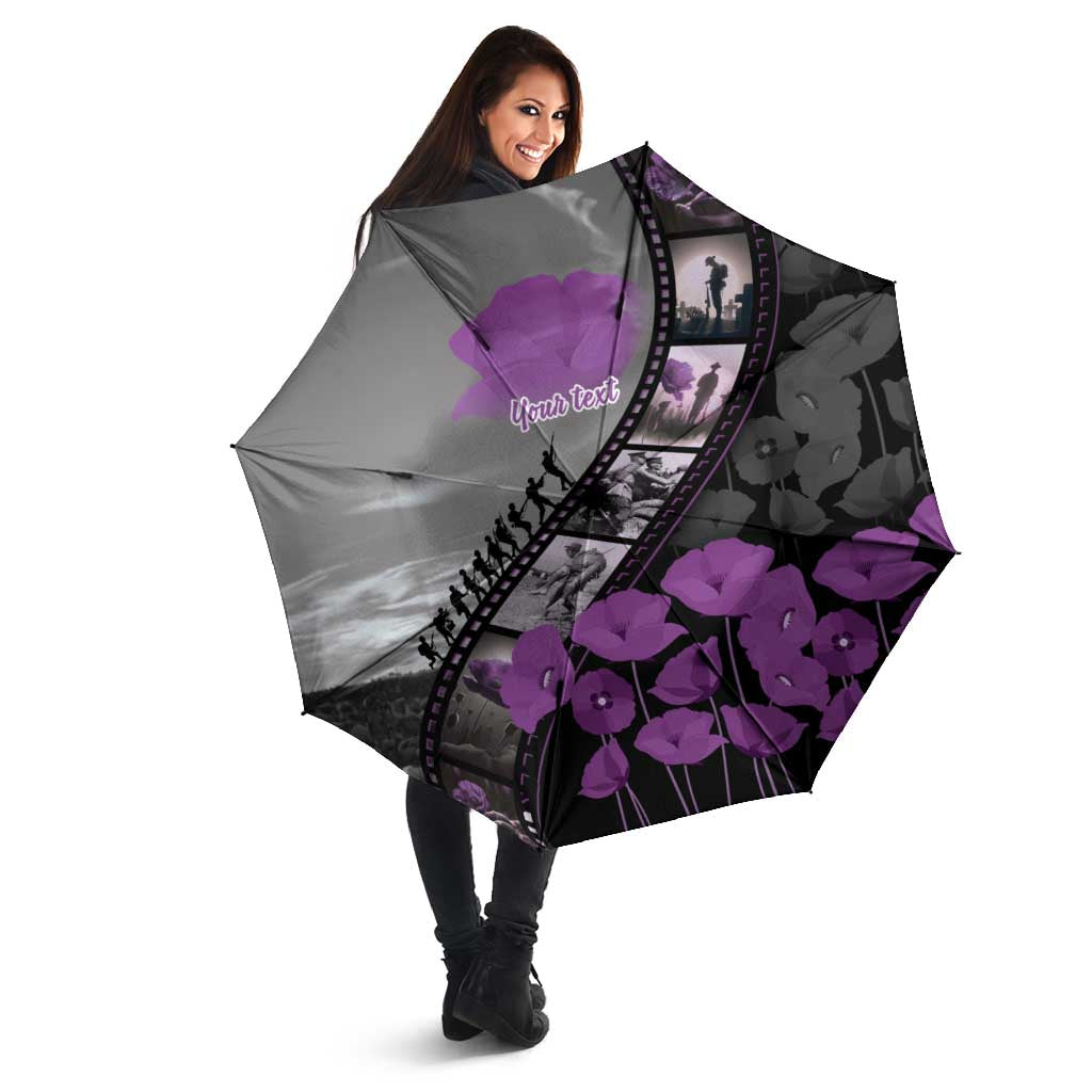Personalised Remembering ANZAC Lest We Forget Umbrella Vintage Film Frame Memorial Purple Poppy LT9 - Polynesian Pride