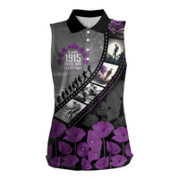 Personalised Remembering ANZAC Lest We Forget Women Sleeveless Polo Shirt Vintage Film Frame Memorial Purple Poppy