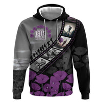 Personalised Remembering ANZAC Lest We Forget Zip Hoodie Vintage Film Frame Memorial Purple Poppy LT9 Pullover Hoodie Purple - Polynesian Pride