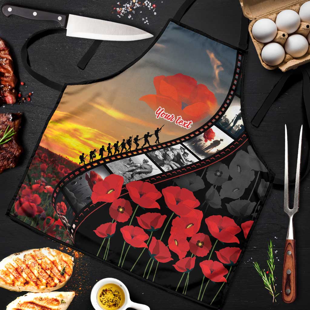 Personalised Remembering ANZAC Lest We Forget Apron Vintage Film Frame Memorial Red Poppy