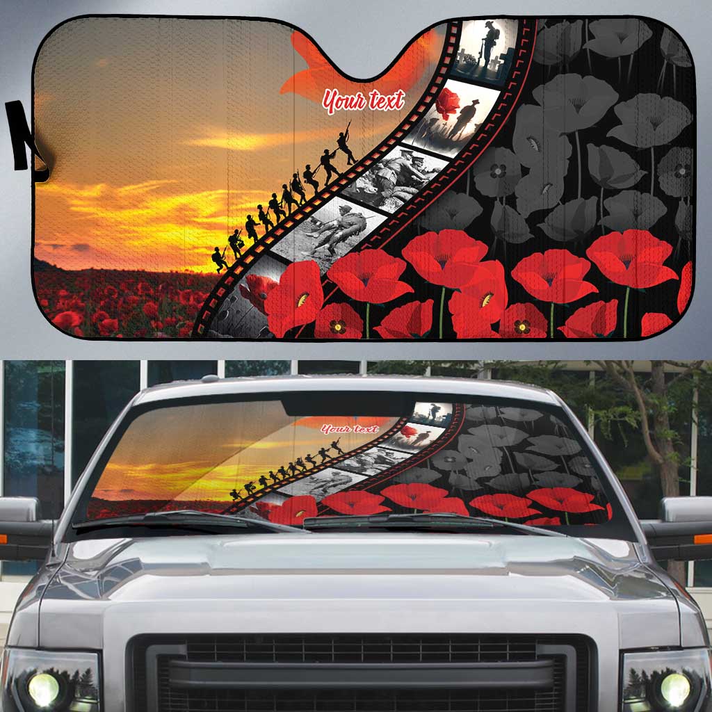 Personalised Remembering ANZAC Lest We Forget Auto Sun Shade Vintage Film Frame Memorial Red Poppy