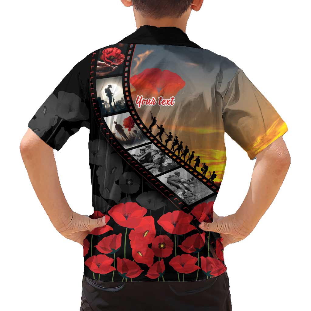 Personalised Remembering ANZAC Lest We Forget Family Matching Mermaid Dress and Hawaiian Shirt Vintage Film Frame Memorial Red Poppy