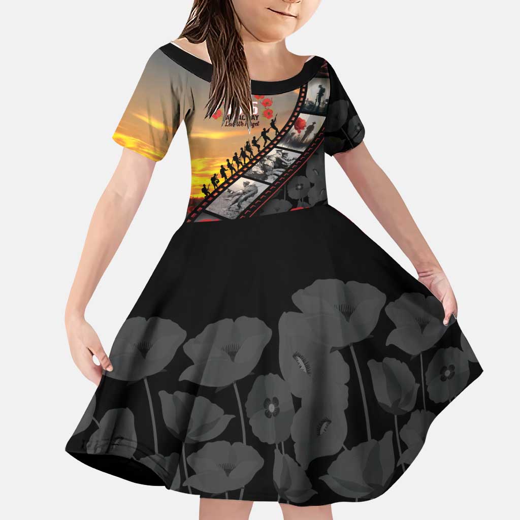Personalised Remembering ANZAC Lest We Forget Family Matching Mermaid Dress and Hawaiian Shirt Vintage Film Frame Memorial Red Poppy