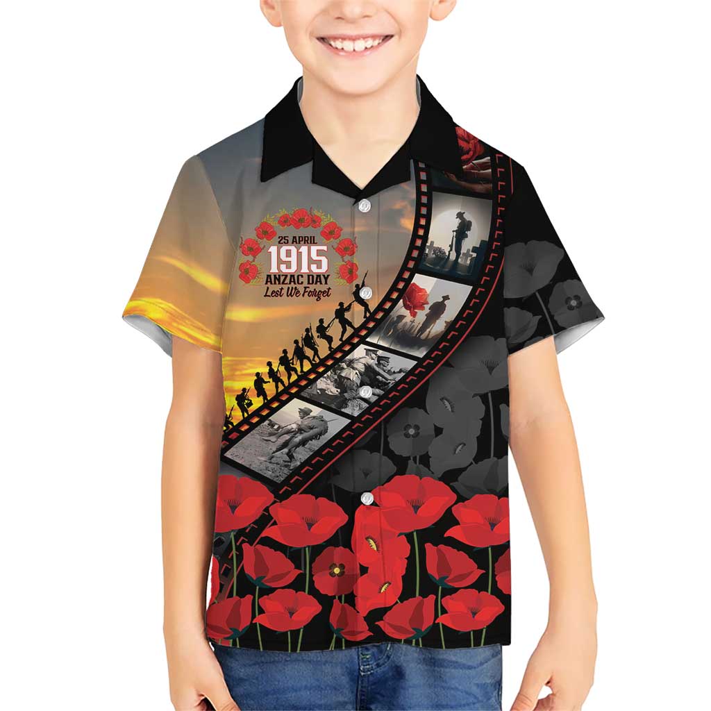 Personalised Remembering ANZAC Lest We Forget Family Matching Mermaid Dress and Hawaiian Shirt Vintage Film Frame Memorial Red Poppy