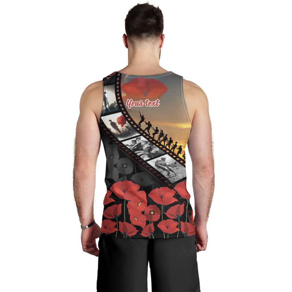 Personalised Remembering ANZAC Lest We Forget Men Tank Top Vintage Film Frame Memorial Red Poppy LT9 - Polynesian Pride