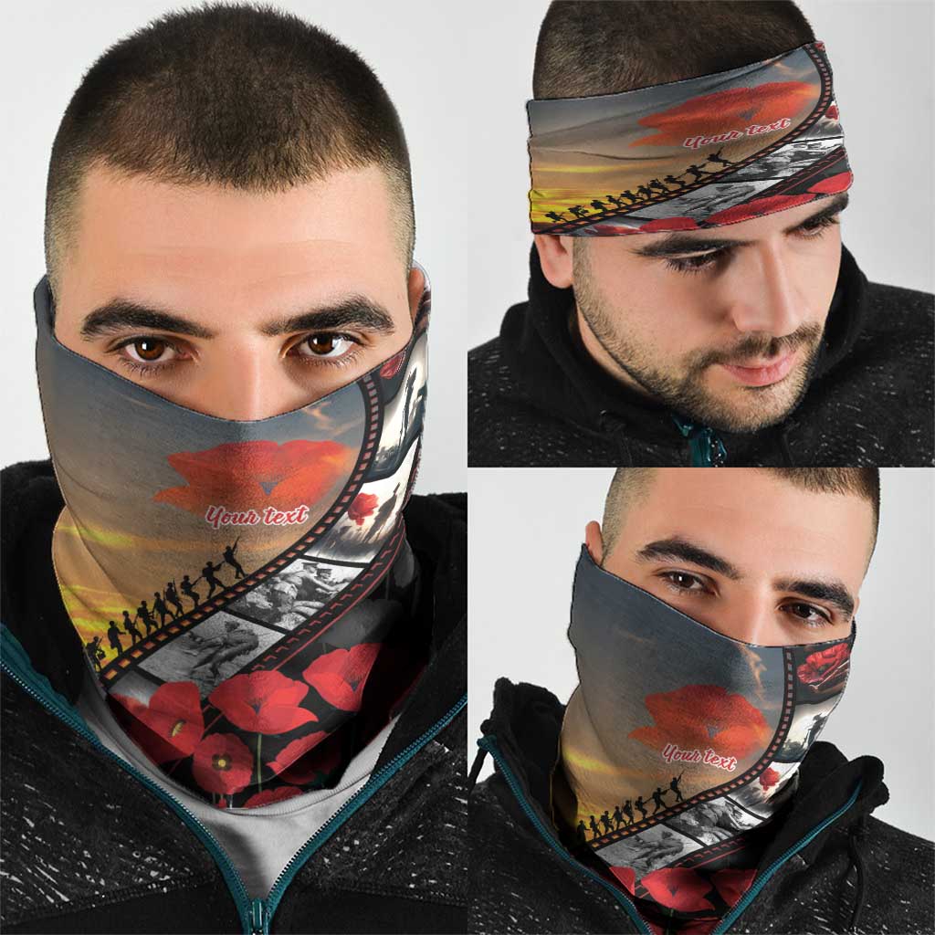 Personalised Remembering ANZAC Lest We Forget Neck Gaiter Vintage Film Frame Memorial Red Poppy LT9 - Polynesian Pride