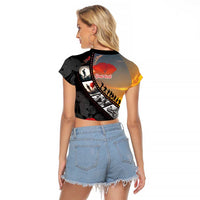 Personalised Remembering ANZAC Lest We Forget Raglan Cropped T Shirt Vintage Film Frame Memorial Red Poppy LT9 - Polynesian Pride