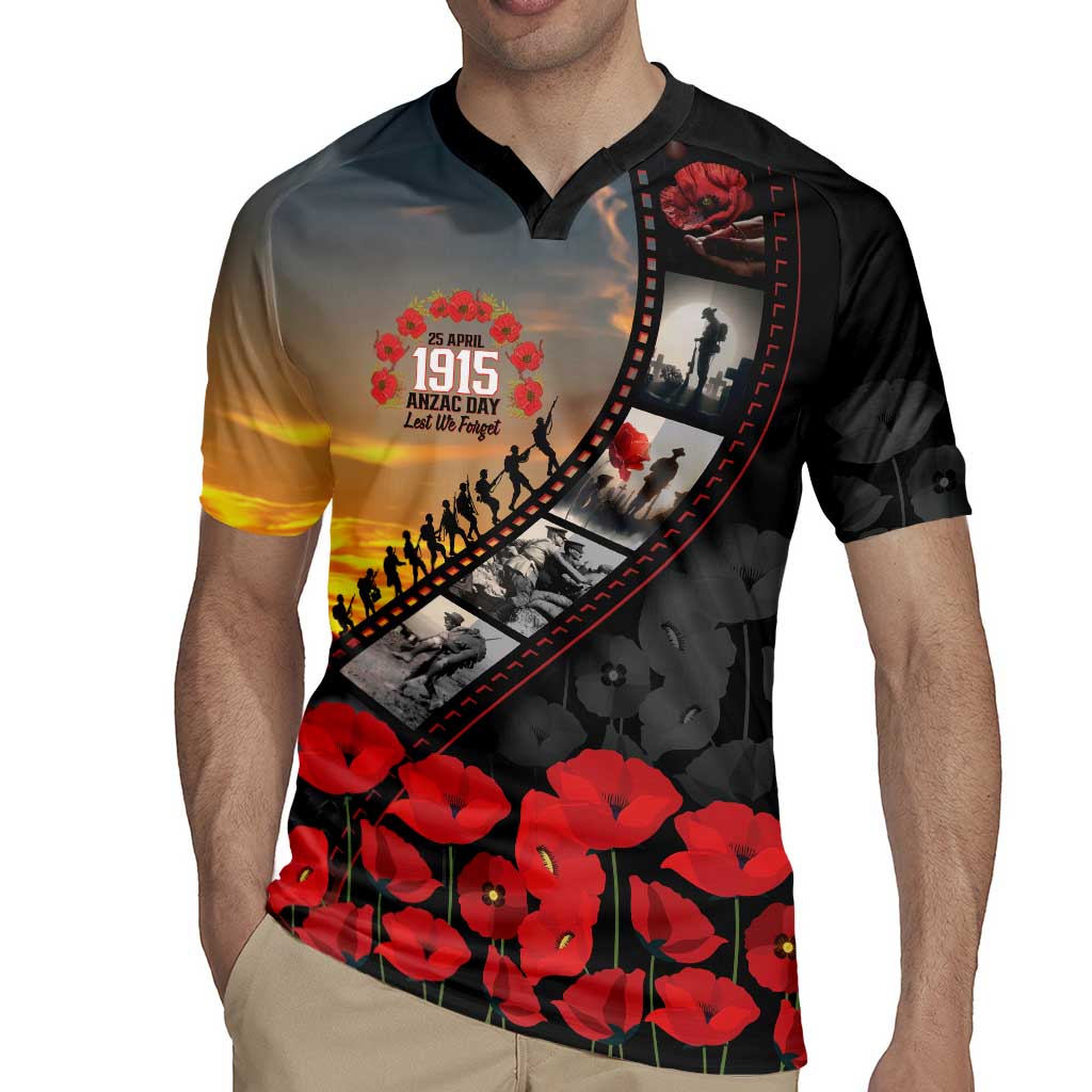 Personalised Remembering ANZAC Lest We Forget Rugby Jersey Vintage Film Frame Memorial Red Poppy