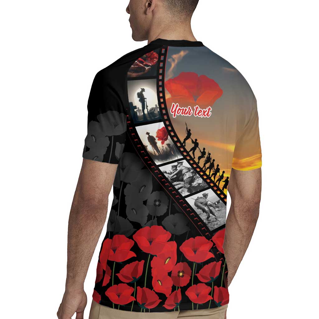 Personalised Remembering ANZAC Lest We Forget Rugby Jersey Vintage Film Frame Memorial Red Poppy