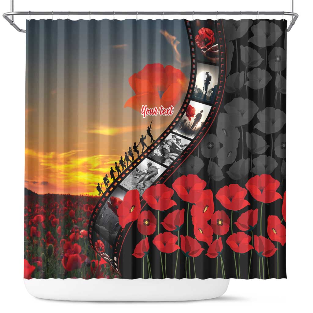 Personalised Remembering ANZAC Lest We Forget Shower Curtain Vintage Film Frame Memorial Red Poppy