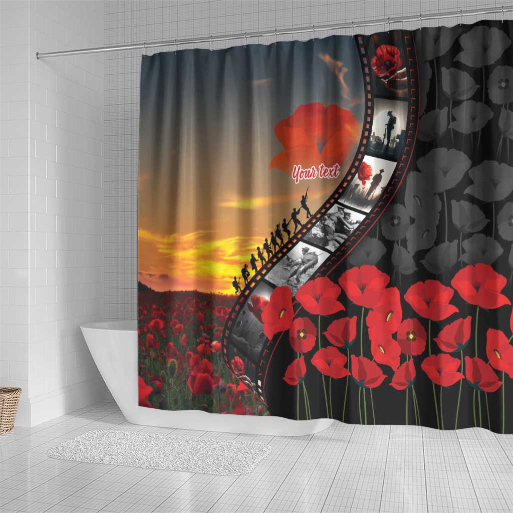 Personalised Remembering ANZAC Lest We Forget Shower Curtain Vintage Film Frame Memorial Red Poppy
