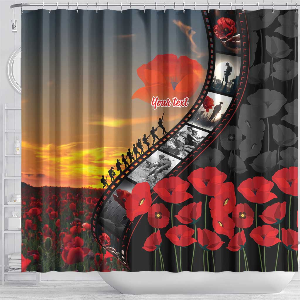 Personalised Remembering ANZAC Lest We Forget Shower Curtain Vintage Film Frame Memorial Red Poppy