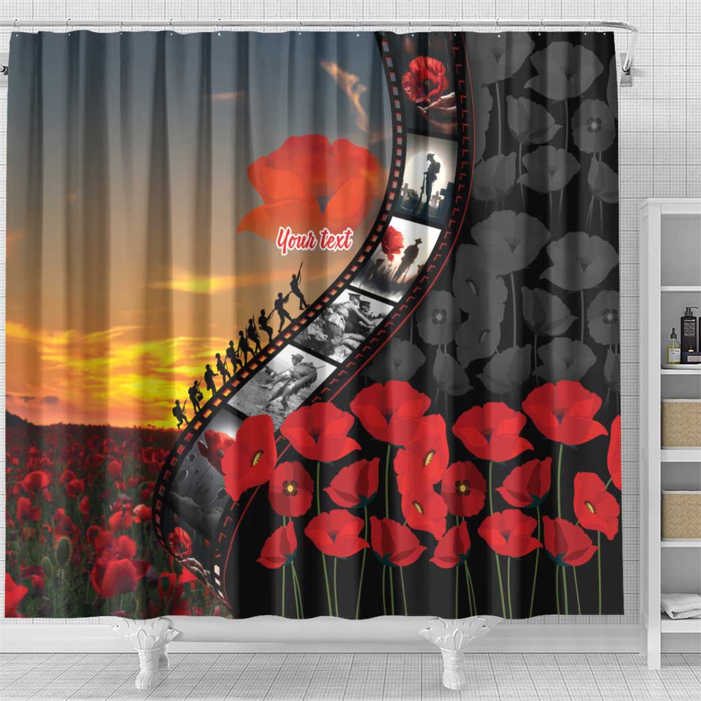 Personalised Remembering ANZAC Lest We Forget Shower Curtain Vintage Film Frame Memorial Red Poppy