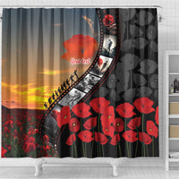 Personalised Remembering ANZAC Lest We Forget Shower Curtain Vintage Film Frame Memorial Red Poppy