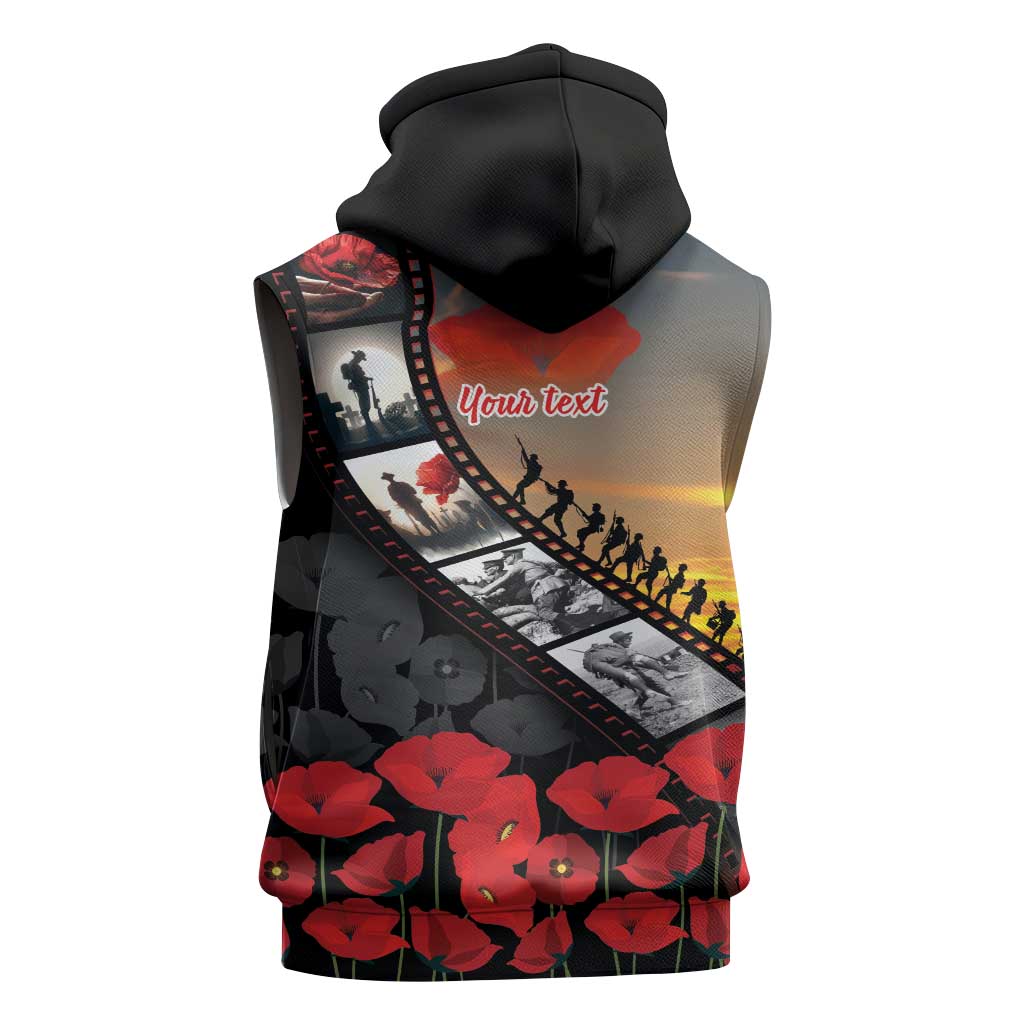 Personalised Remembering ANZAC Lest We Forget Sleeveless Hoodie Vintage Film Frame Memorial Red Poppy LT9 - Polynesian Pride