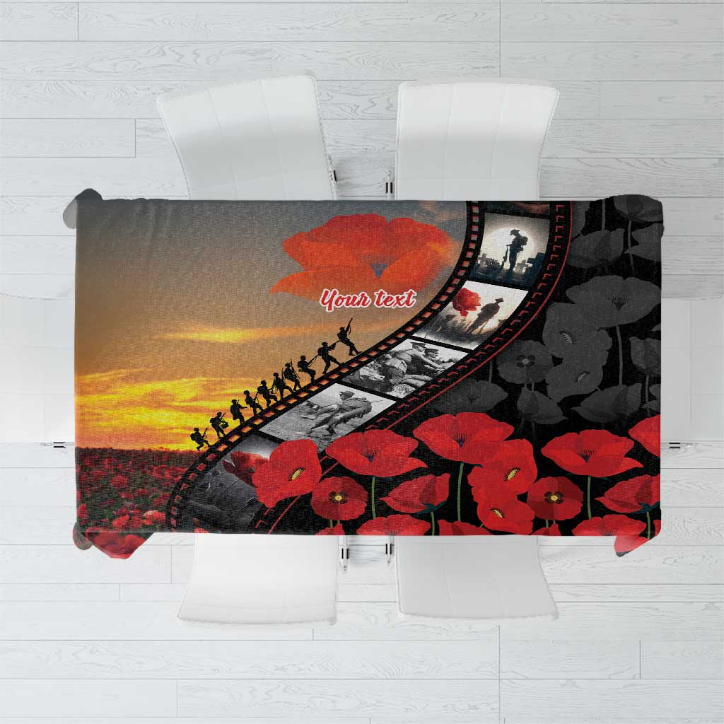 Personalised Remembering ANZAC Lest We Forget Tablecloth Vintage Film Frame Memorial Red Poppy
