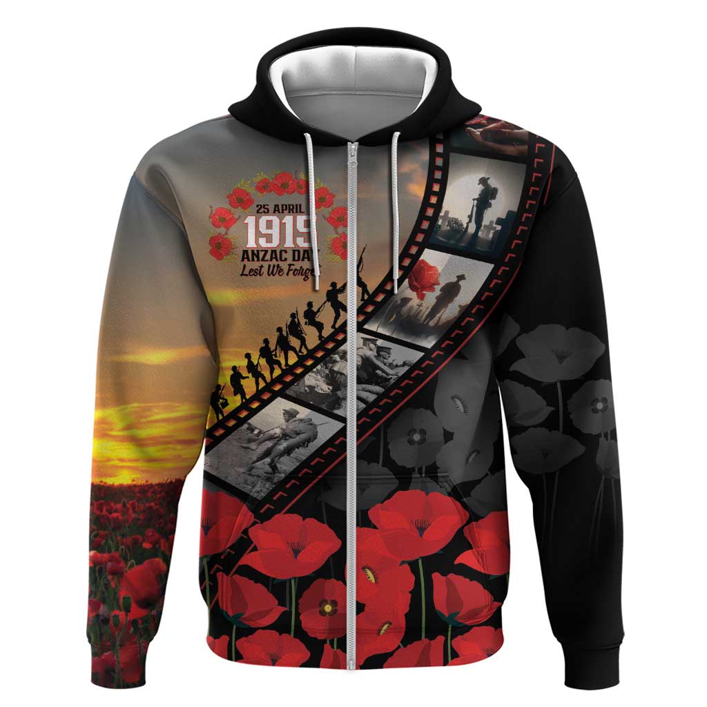 Personalised Remembering ANZAC Lest We Forget Zip Hoodie Vintage Film Frame Memorial Red Poppy
