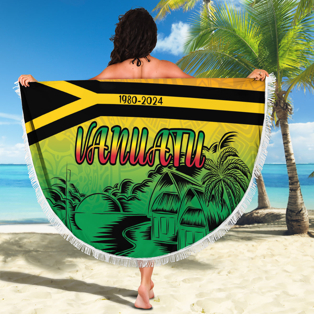 Hapi 44th Indipendens Dei Vanuatu Beach Blanket Yumi 1980 with Vanuatuan Beach Landscape