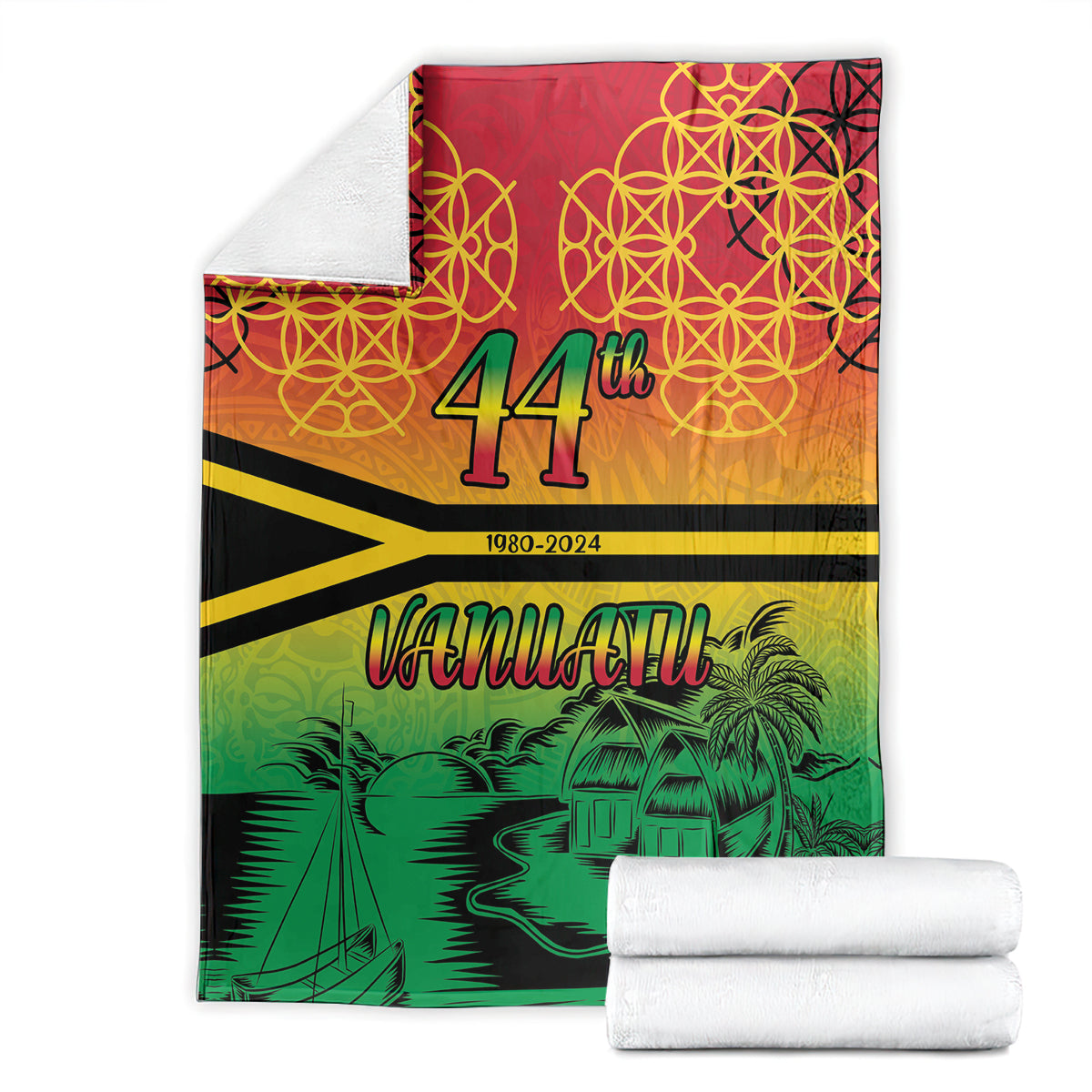 Hapi 44th Indipendens Dei Vanuatu Blanket Yumi 1980 with Vanuatuan Beach Landscape