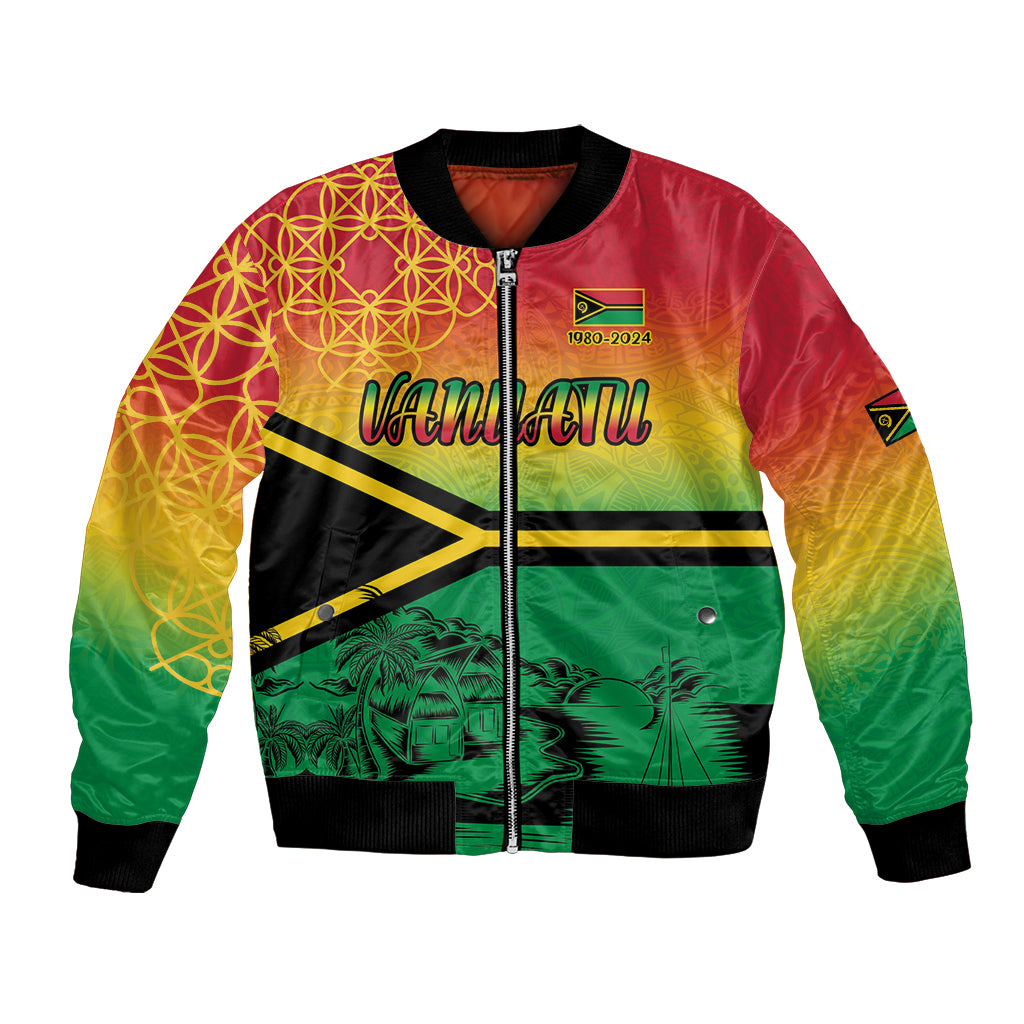 Hapi 44th Indipendens Dei Vanuatu Bomber Jacket Yumi 1980 with Vanuatuan Beach Landscape LT9 Unisex Reggae - Polynesian Pride