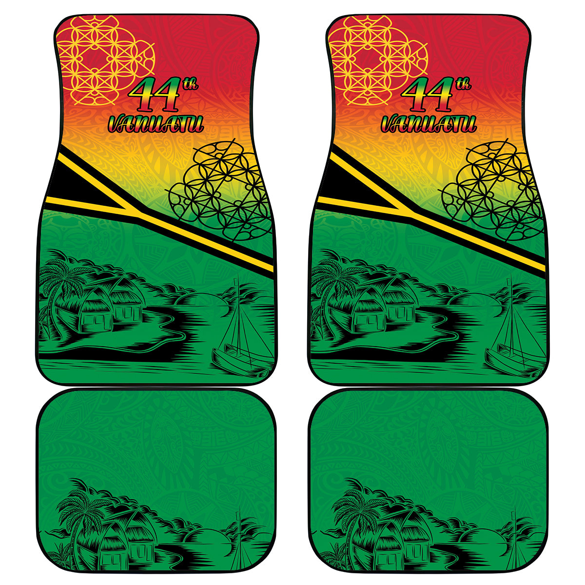 Hapi 44th Indipendens Dei Vanuatu Car Mats Yumi 1980 with Vanuatuan Beach Landscape