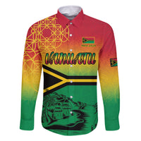 Hapi 44th Indipendens Dei Vanuatu Family Matching Off Shoulder Short Dress and Hawaiian Shirt Yumi 1980 with Vanuatuan Beach Landscape LT9 Dad's Shirt - Long Sleeve Reggae - Polynesian Pride