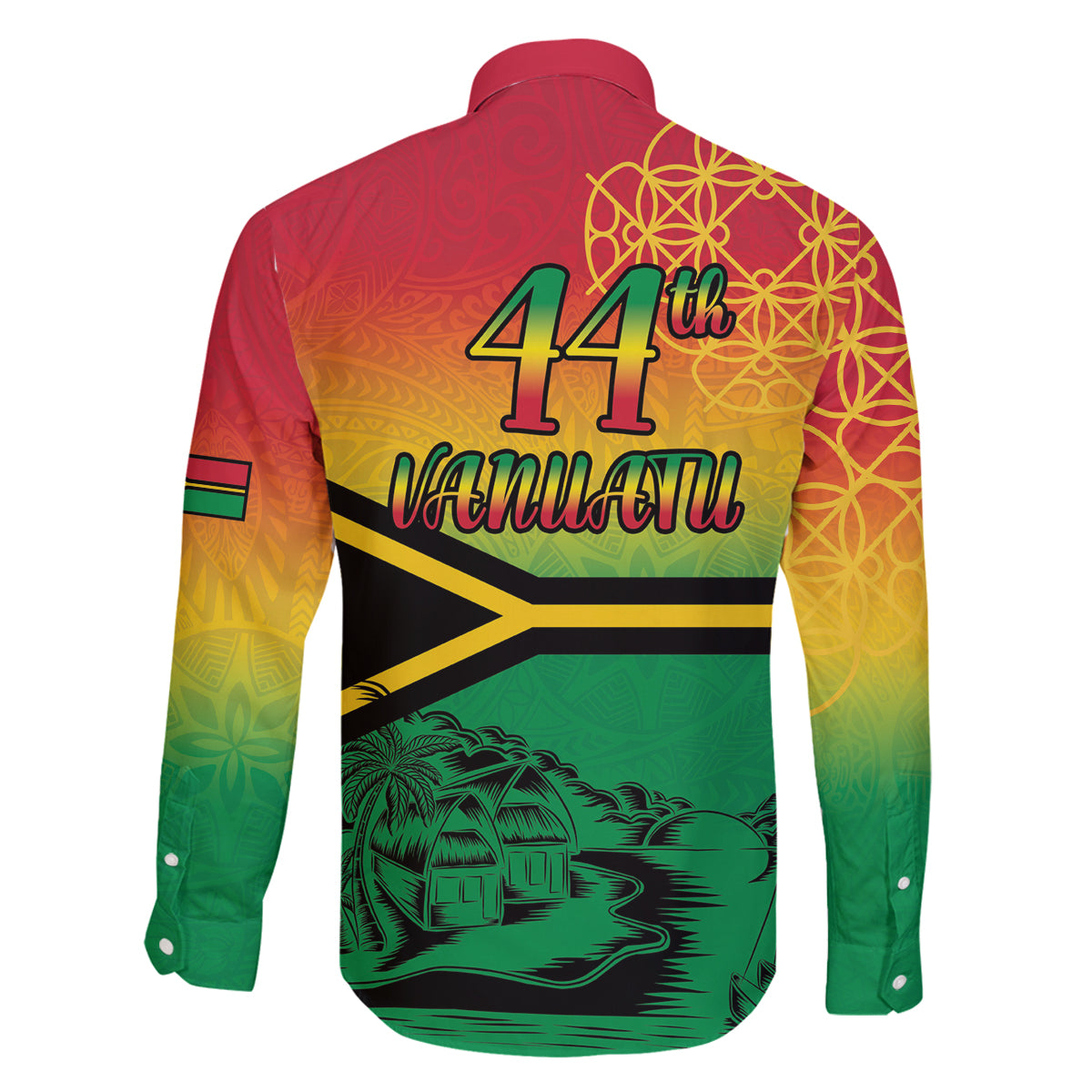 Hapi 44th Indipendens Dei Vanuatu Family Matching Off Shoulder Short Dress and Hawaiian Shirt Yumi 1980 with Vanuatuan Beach Landscape LT9 - Polynesian Pride
