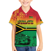Hapi 44th Indipendens Dei Vanuatu Family Matching Off Shoulder Short Dress and Hawaiian Shirt Yumi 1980 with Vanuatuan Beach Landscape LT9 Son's Shirt Reggae - Polynesian Pride