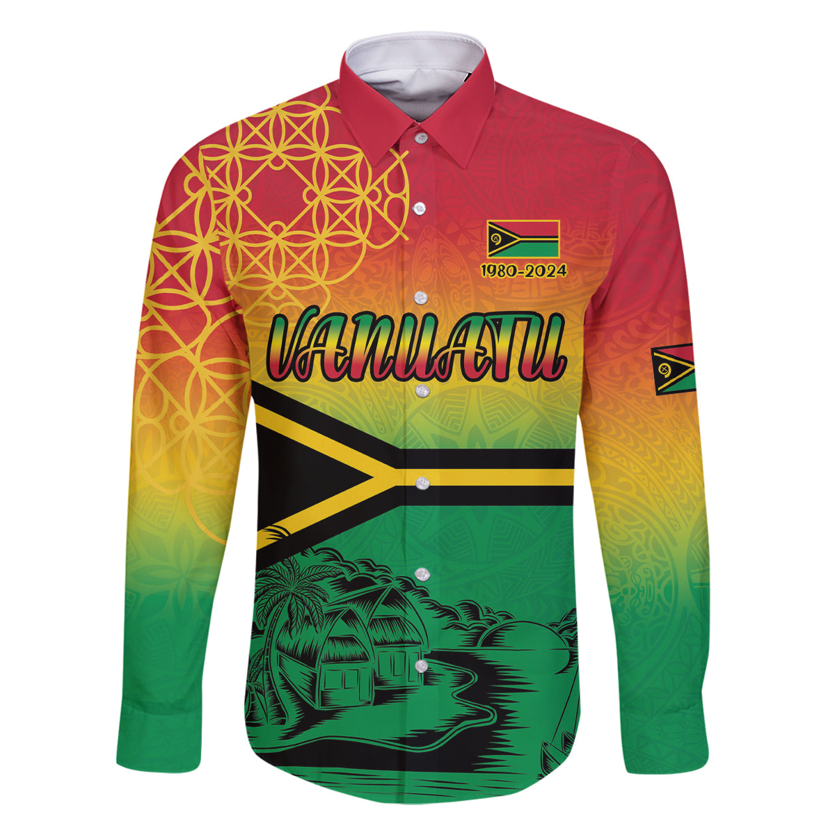 Hapi 44th Indipendens Dei Vanuatu Family Matching Tank Maxi Dress and Hawaiian Shirt Yumi 1980 with Vanuatuan Beach Landscape