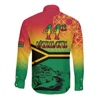 Hapi 44th Indipendens Dei Vanuatu Long Sleeve Button Shirt Yumi 1980 with Vanuatuan Beach Landscape